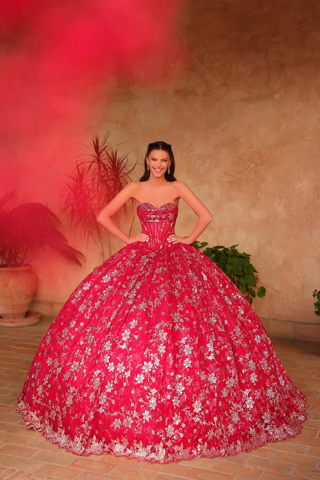 Glitter Print Strapless Ball Gown by Amarra 54131