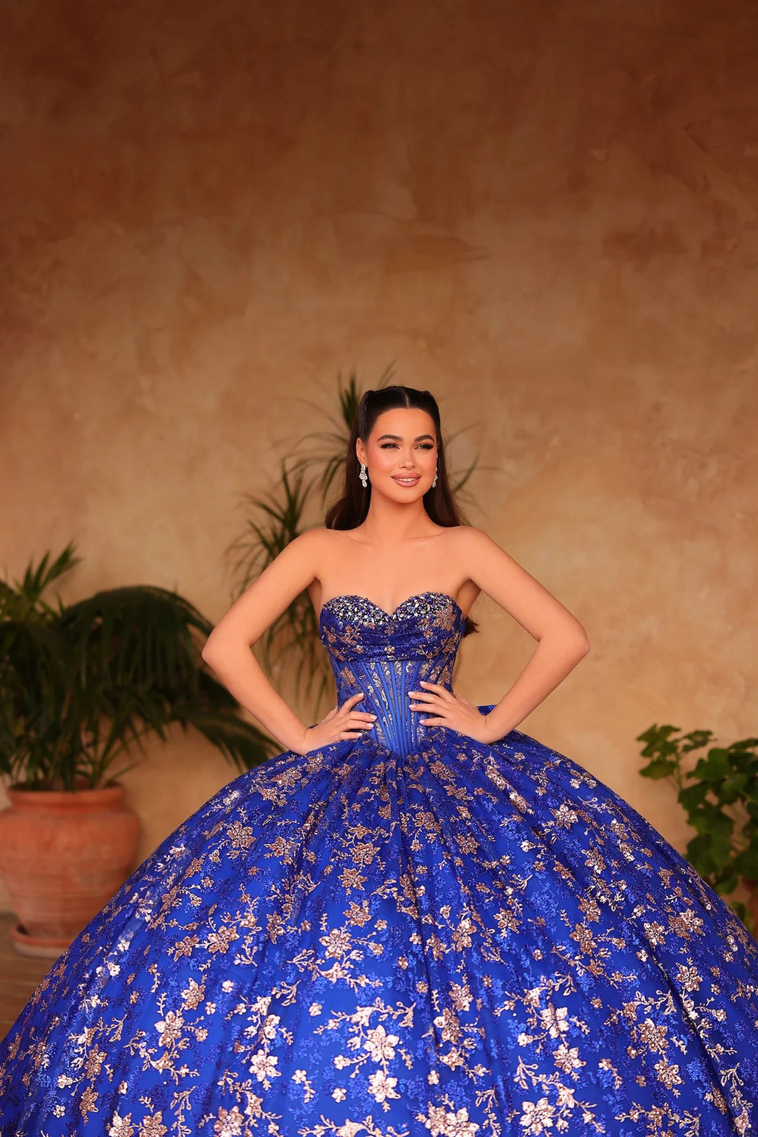 Glitter Print Strapless Ball Gown by Amarra 54131