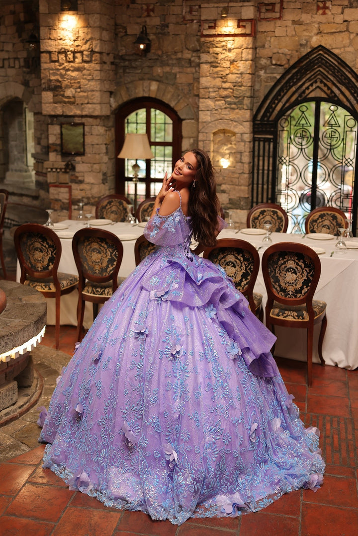 3D Floral Cold Shoulder Ball Gown by Amarra 54229