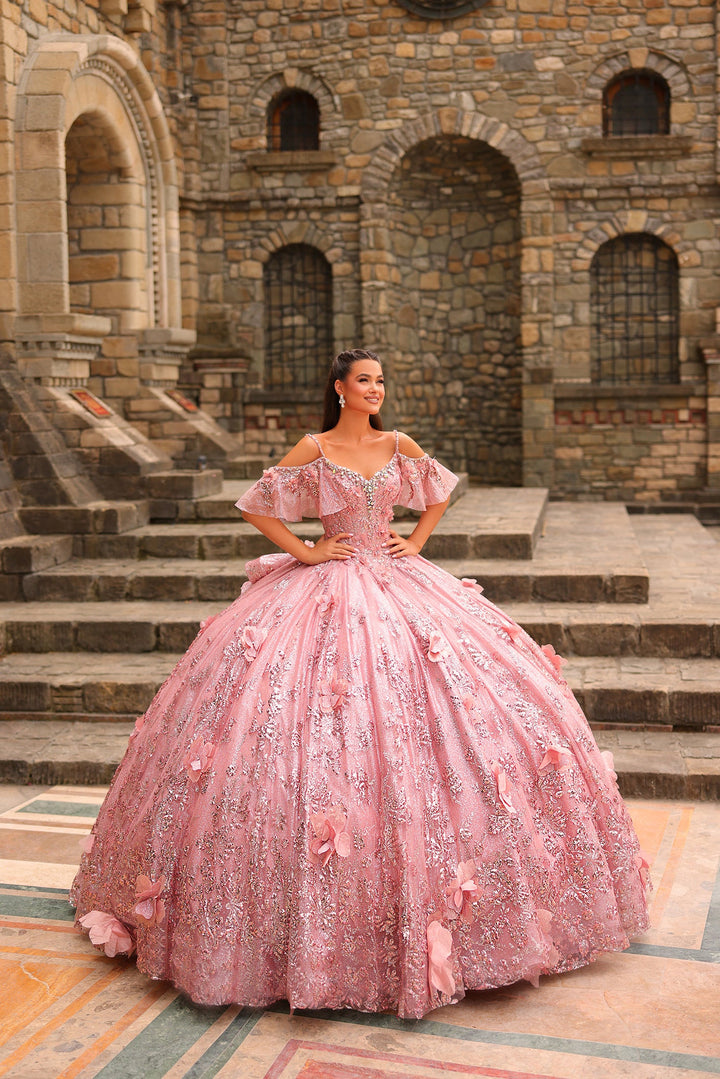 3D Floral Cold Shoulder Ball Gown by Amarra 54229