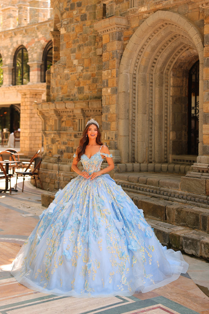 3D Floral Cold Shoulder Ball Gown by Amarra 54232