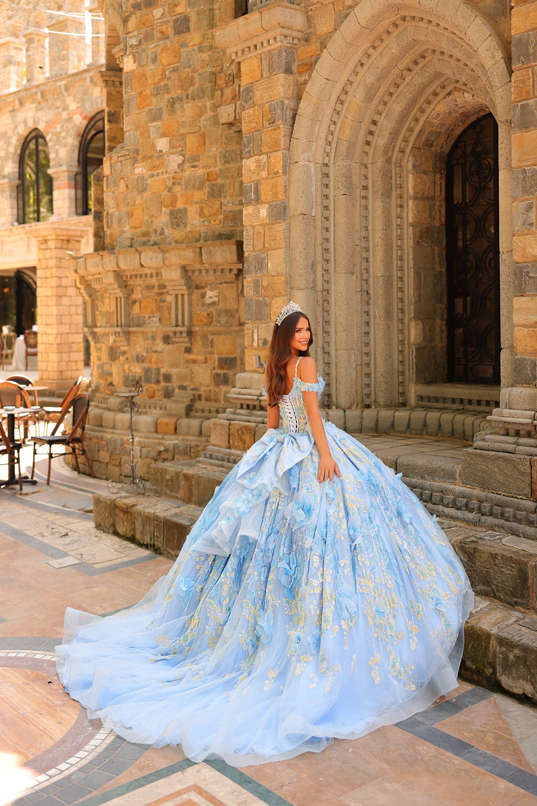 3D Floral Cold Shoulder Ball Gown by Amarra 54232