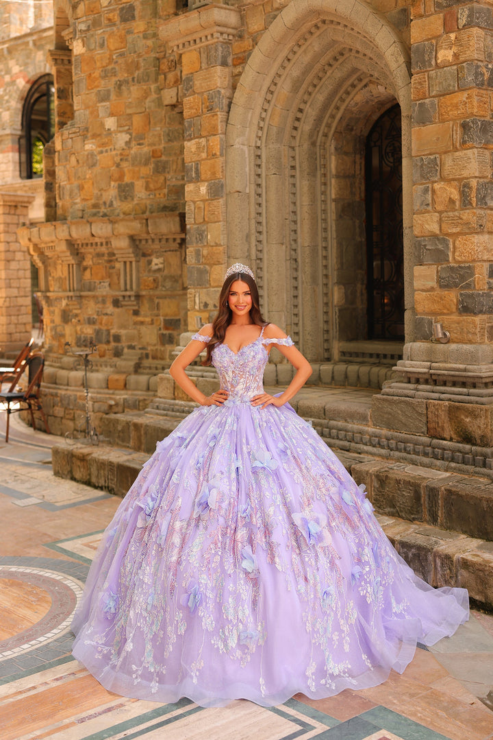 3D Floral Cold Shoulder Ball Gown by Amarra 54232