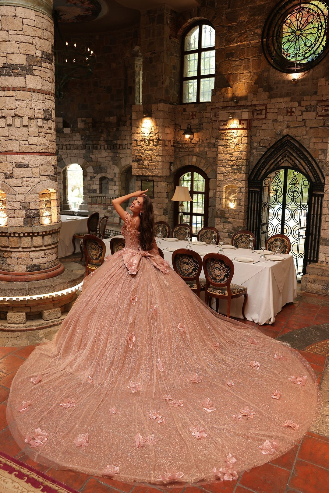 3D Floral Cold Shoulder Ball Gown by Amarra 54244