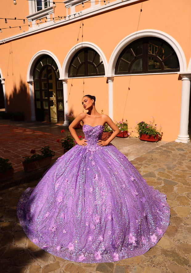 3D Floral Glitter Cape Quinceanera Dress by Amarra 54248