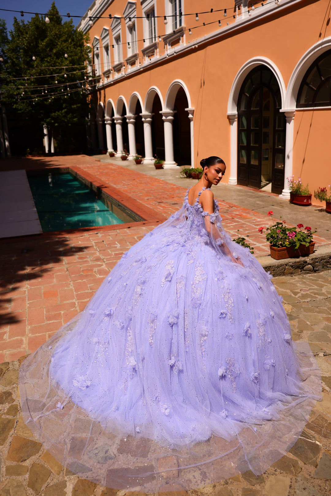 3D Floral Cape Sleeve Quinceanera Dress by Amarra 54254