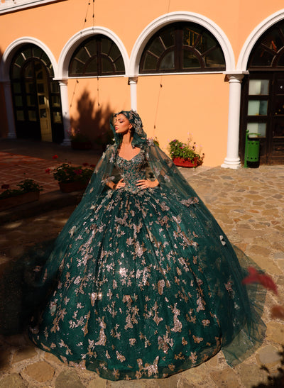 3D Butterfly Cloak Quinceanera Dress by Amarra 54260