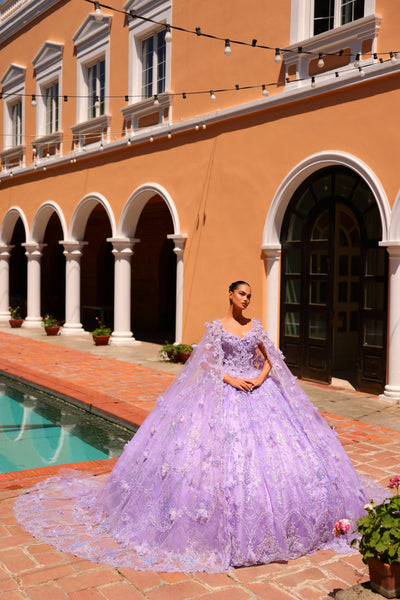 3D Butterfly Cape Quinceanera Dress by Amarra 54281