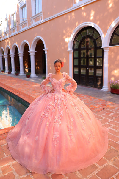 3D Floral Bell Sleeve Quinceanera Dress by Amarra 54290