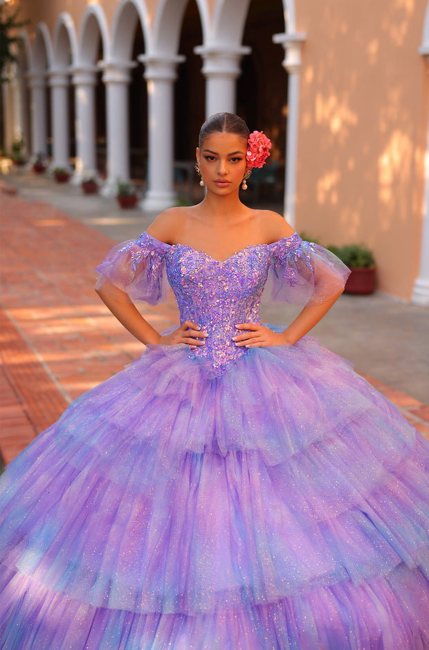 Tiered Ruffled Off Shoulder Quinceanera Dress by Amarra 54312