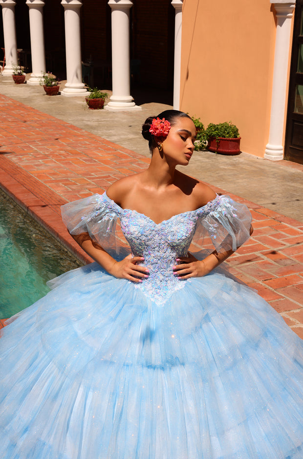 Tiered Ruffled Off Shoulder Quinceanera Dress by Amarra 54312