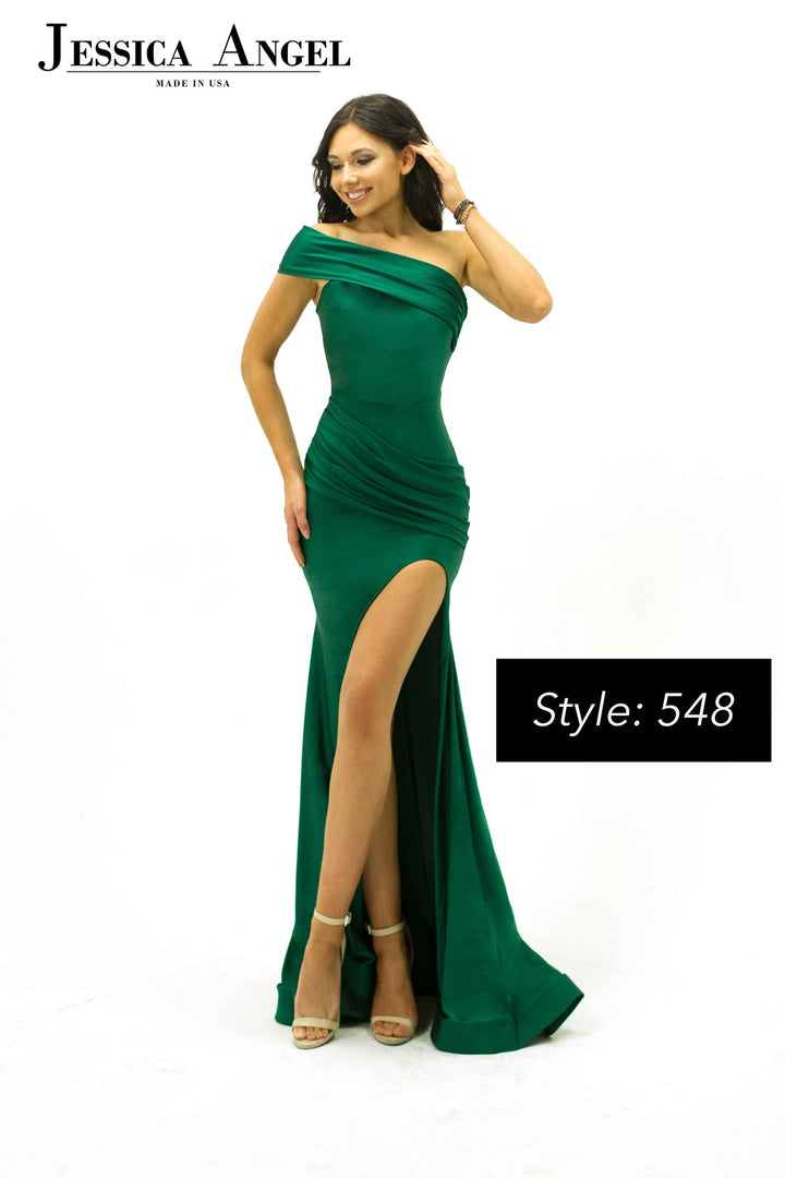 Jersey One Shoulder Slit Gown by Jessica Angel 548