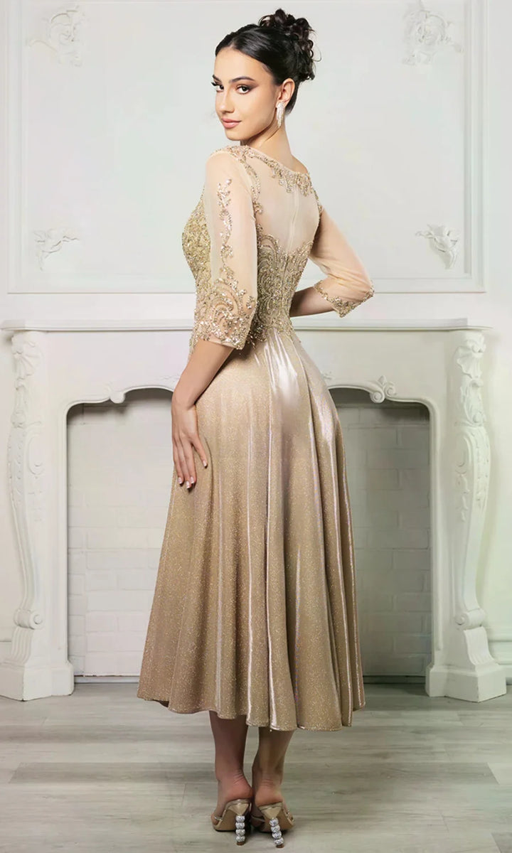 3/4 Sleeve Tea Length Dress by May Queen MQ2124