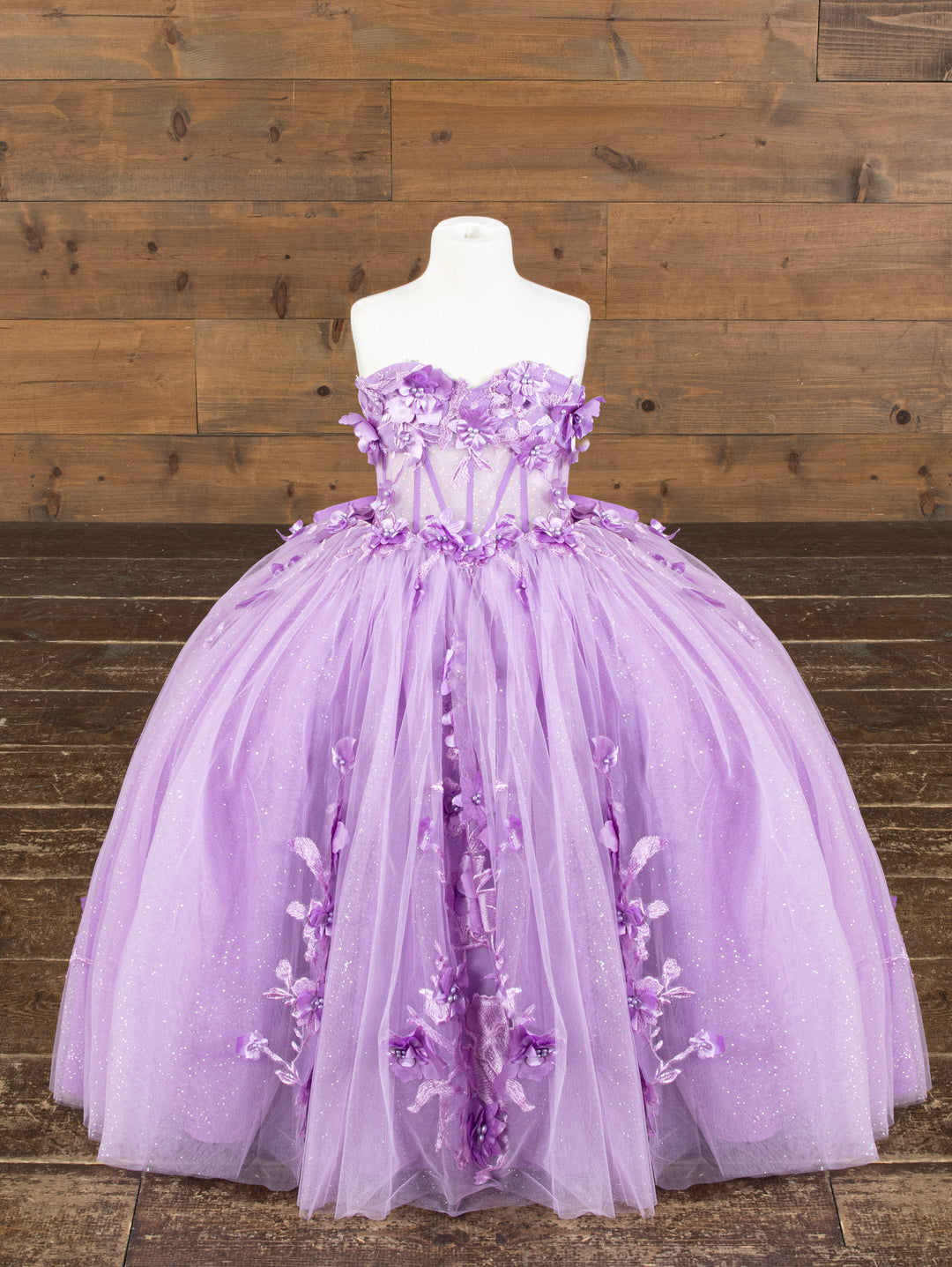 Girls 3D Floral Strapless Gown by Calla SCK-324