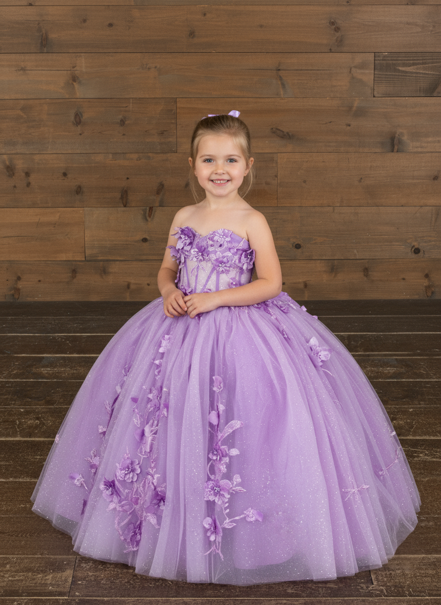 Girls 3D Floral Strapless Gown by Calla SCK-324
