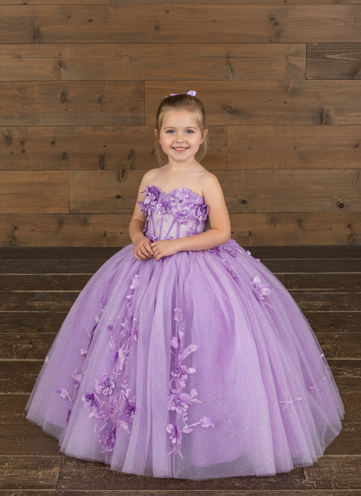 Girls 3D Floral Strapless Gown by Calla SCK-324