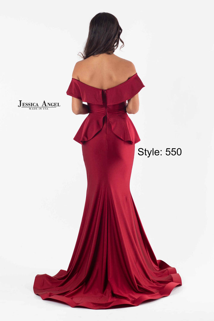 Jersey Fitted Off Shoulder Gown by Jessica Angel 550