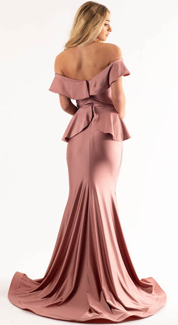 Jersey Fitted Off Shoulder Gown by Jessica Angel 550