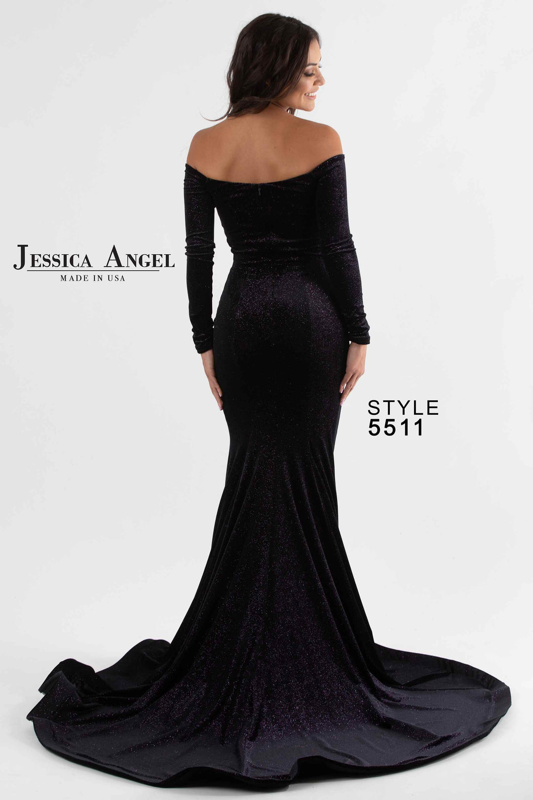 Jersey Long Sleeve Sheer Slit Gown by Jessica Angel 5513