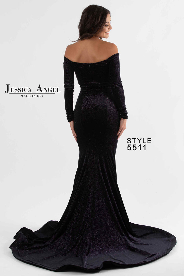 Jersey Long Sleeve Sheer Slit Gown by Jessica Angel 5513