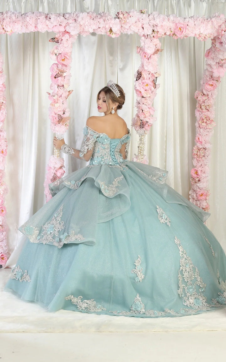 Off Shoulder Long Sleeve Ball Gown by May Queen LK189