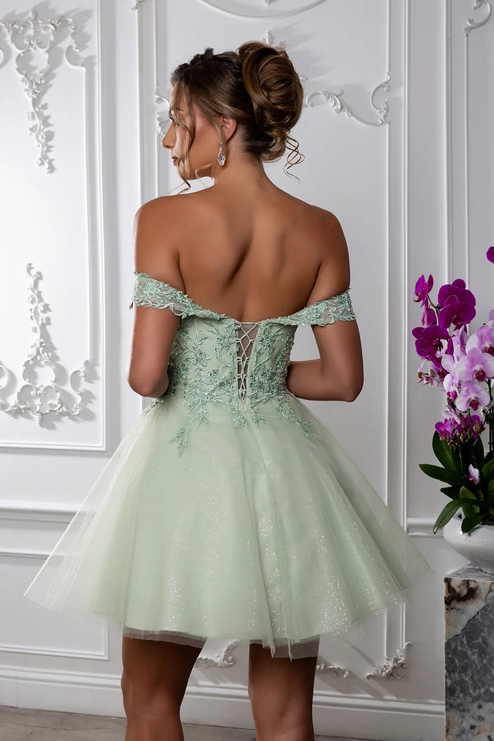 Applique Short Off Shoulder Dress by May Queen MQ2224