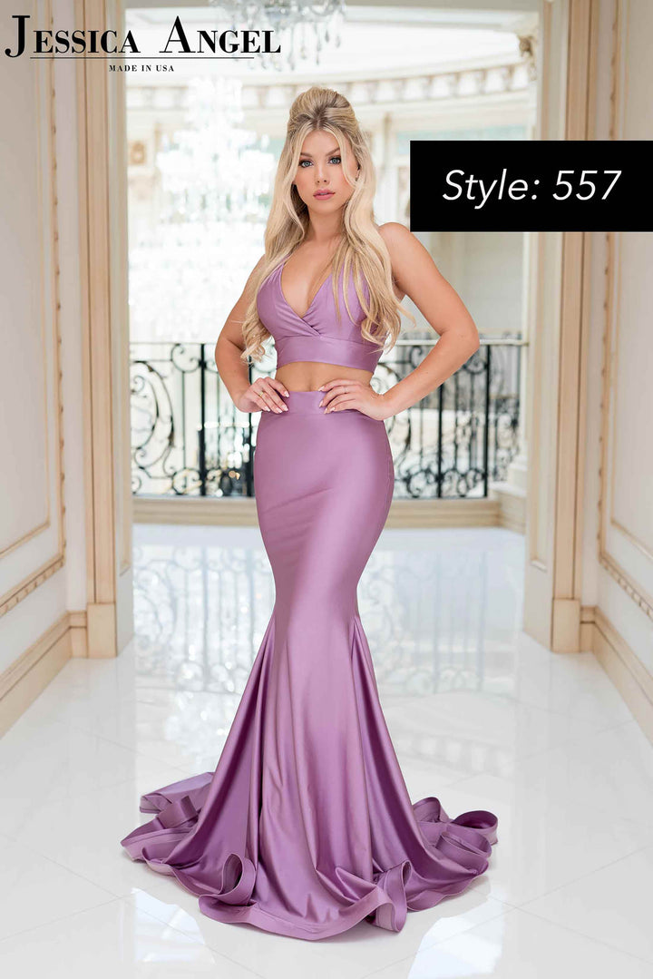Jersey 2-Piece V-Neck Gown by Jessica Angel 557