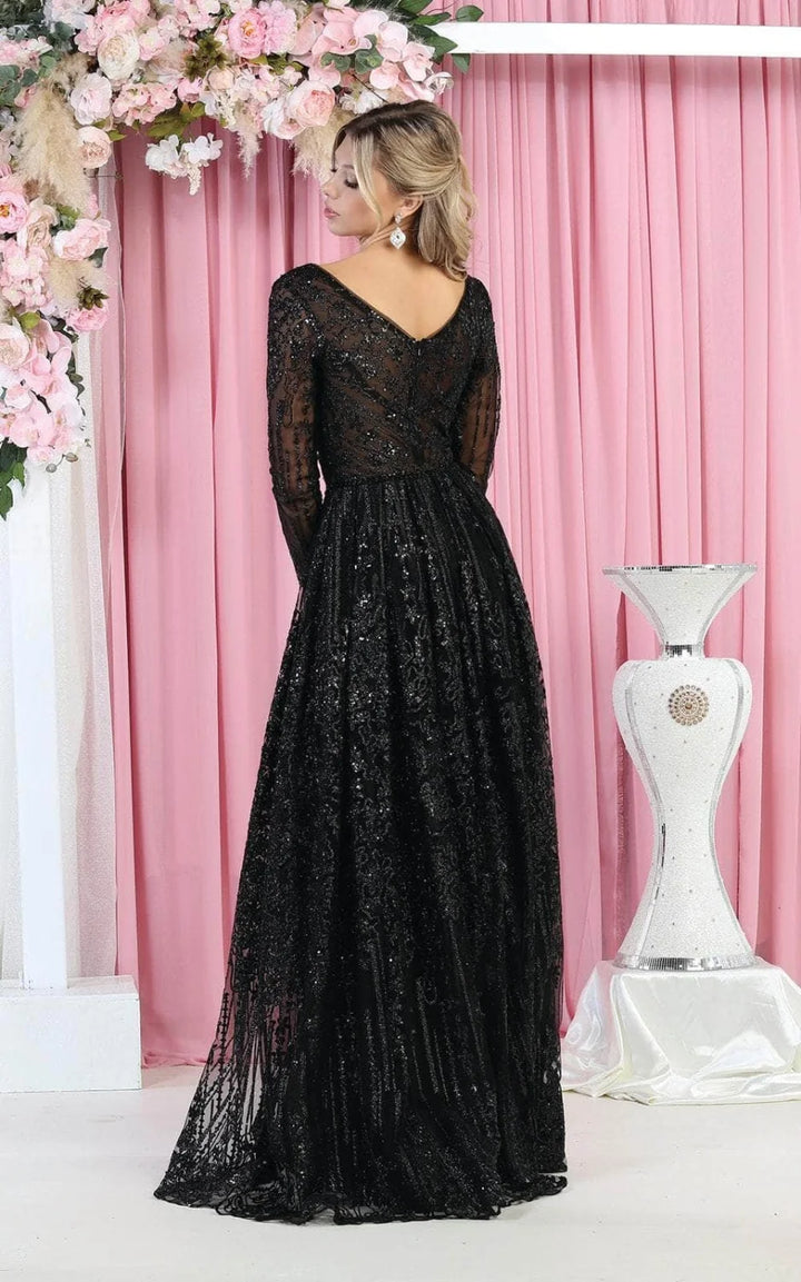 Glitter Long Sleeve A-line Gown by May Queen RQ7920