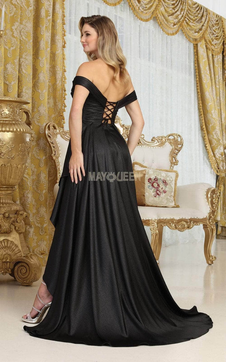 Taffeta Off Shoulder Slit Gown by May Queen MQ2056