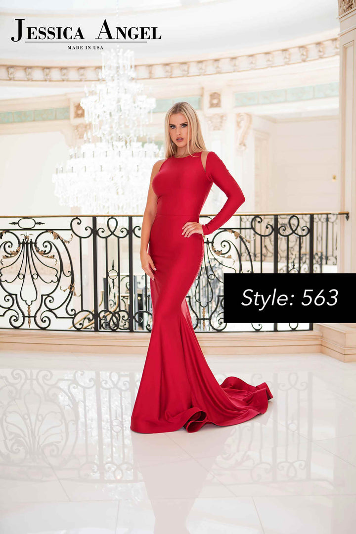 Jersey Long Sleeve Slit Gown by Jessica Angel 563