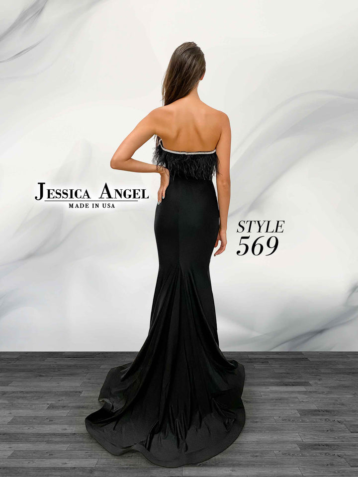 Feather Fitted Strapless Gown by Jessica Angel 569