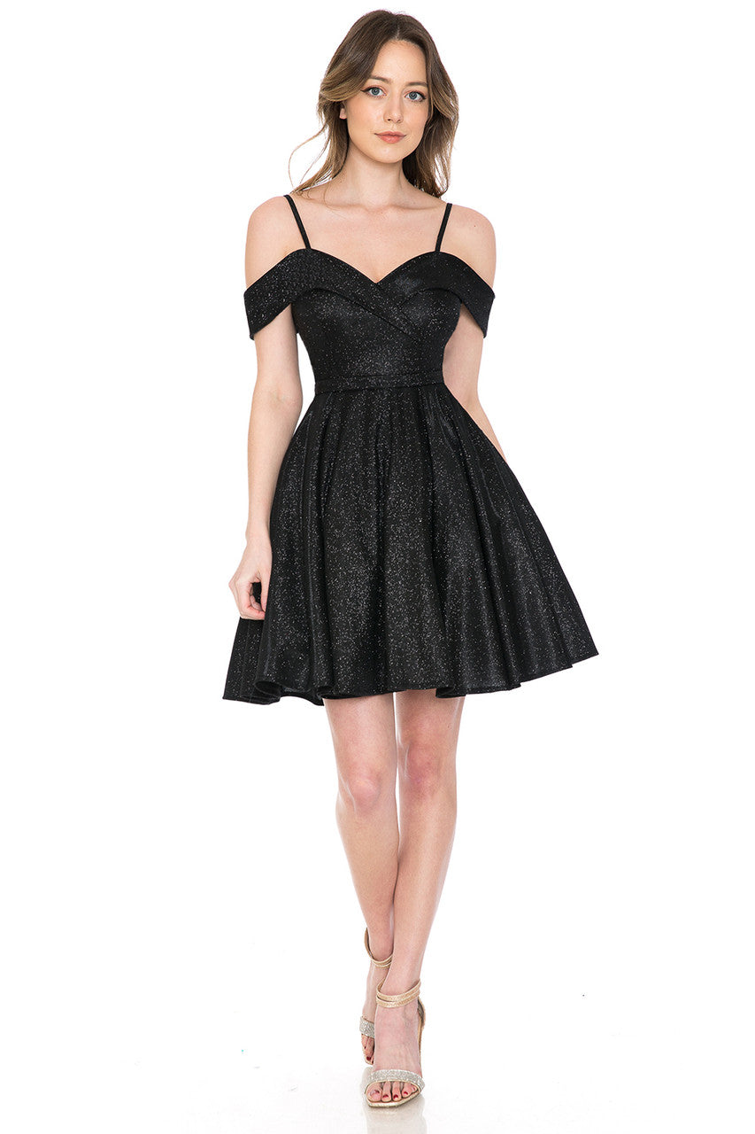 Metallic Short Cold Shoulder Dress by Lenovia 5228