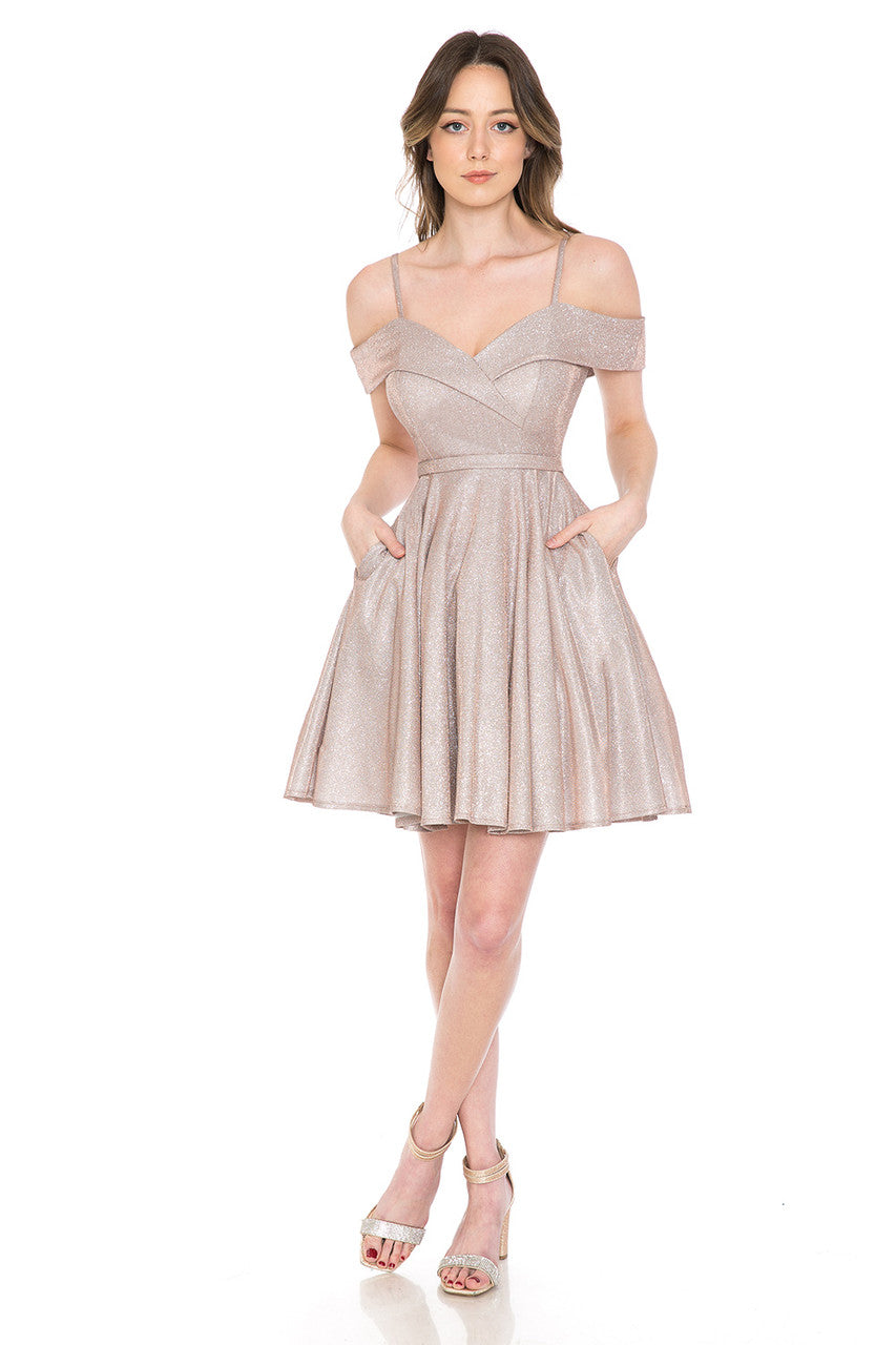 Metallic Short Cold Shoulder Dress by Lenovia 5228