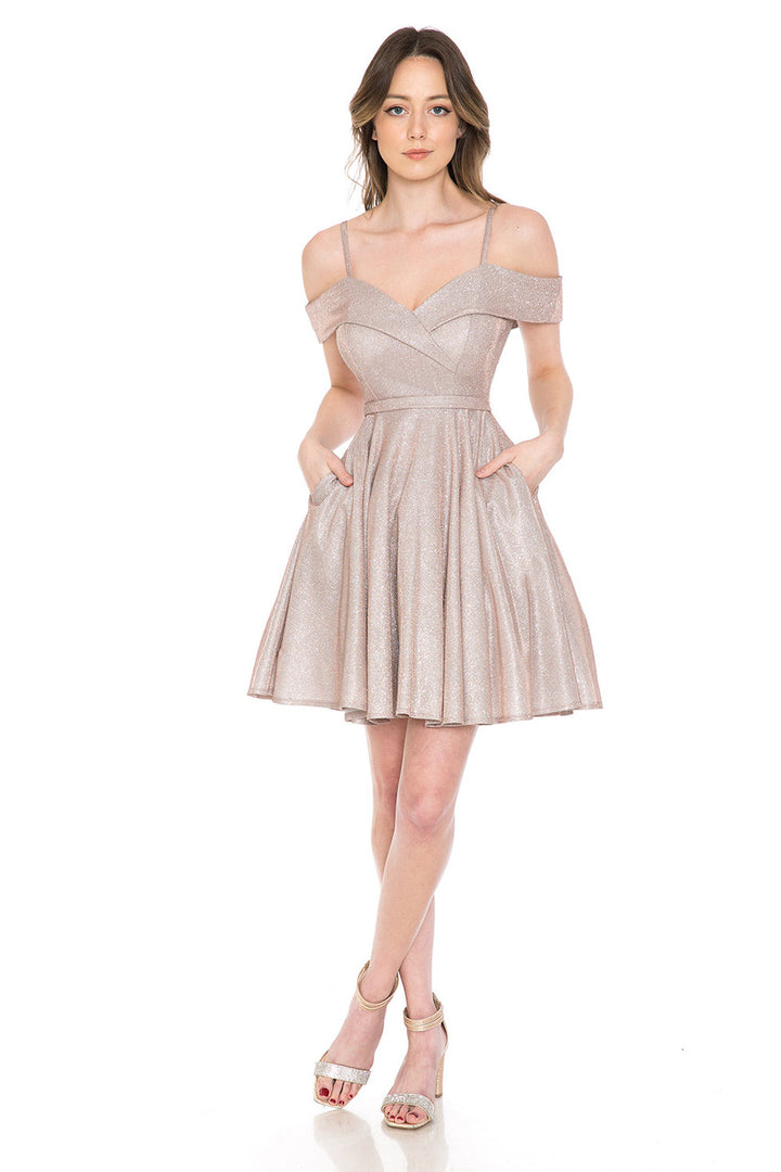 Metallic Short Cold Shoulder Dress by Lenovia 5228