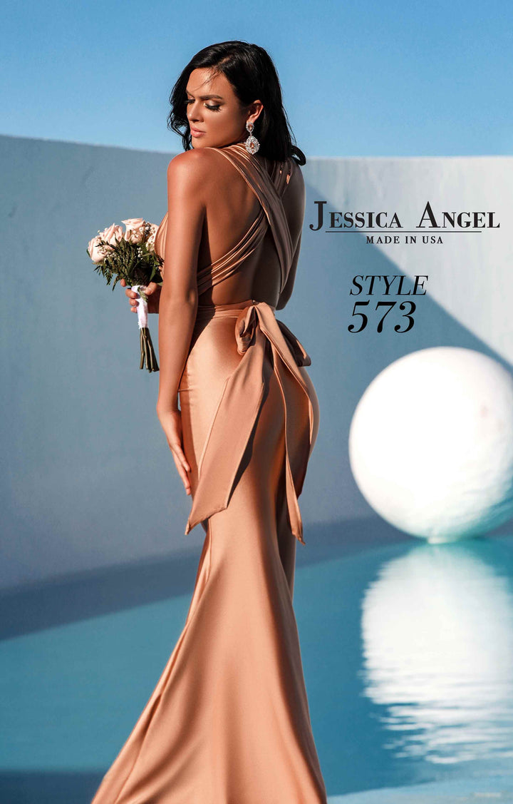 Jersey Fitted V-Neck Gown by Jessica Angel 573
