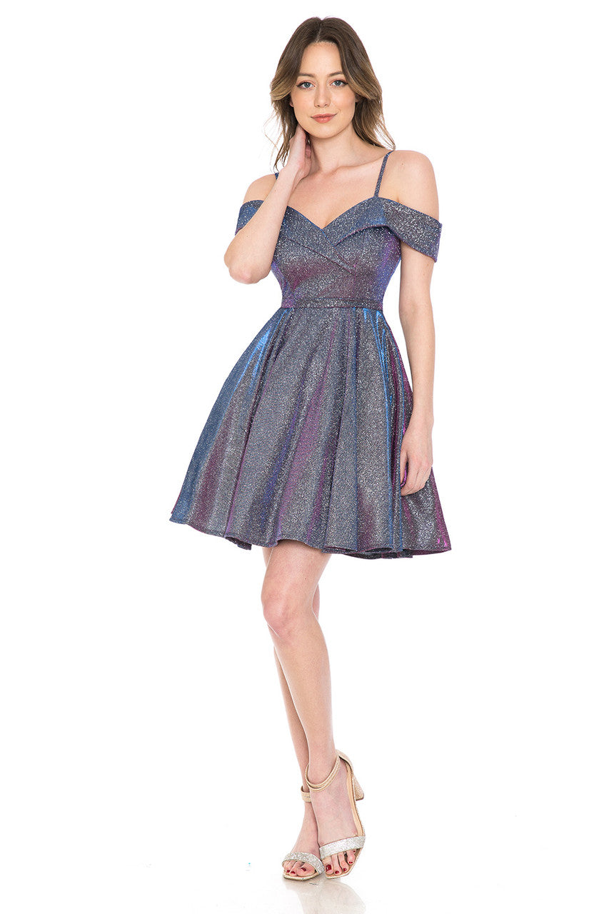 Metallic Short Cold Shoulder Dress by Lenovia 5228