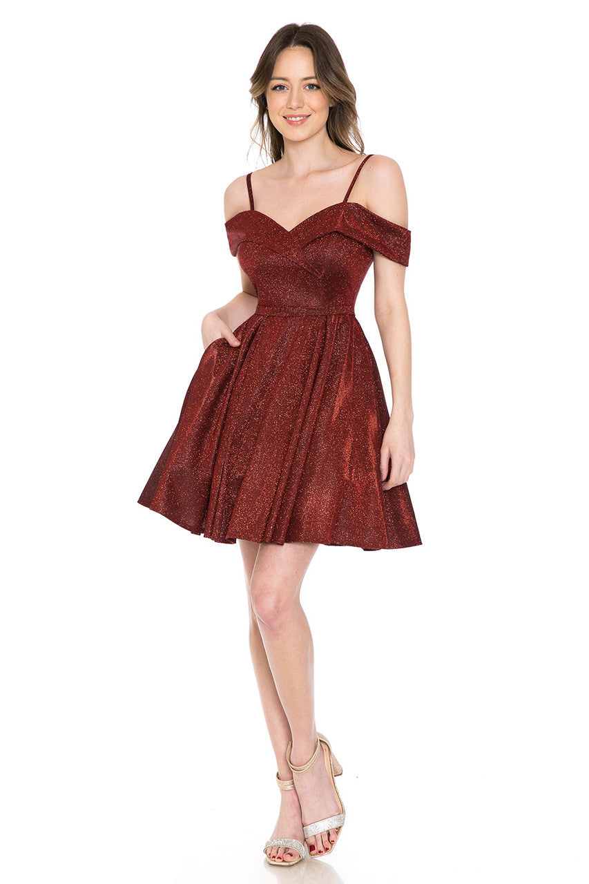 Metallic Short Cold Shoulder Dress by Lenovia 5228