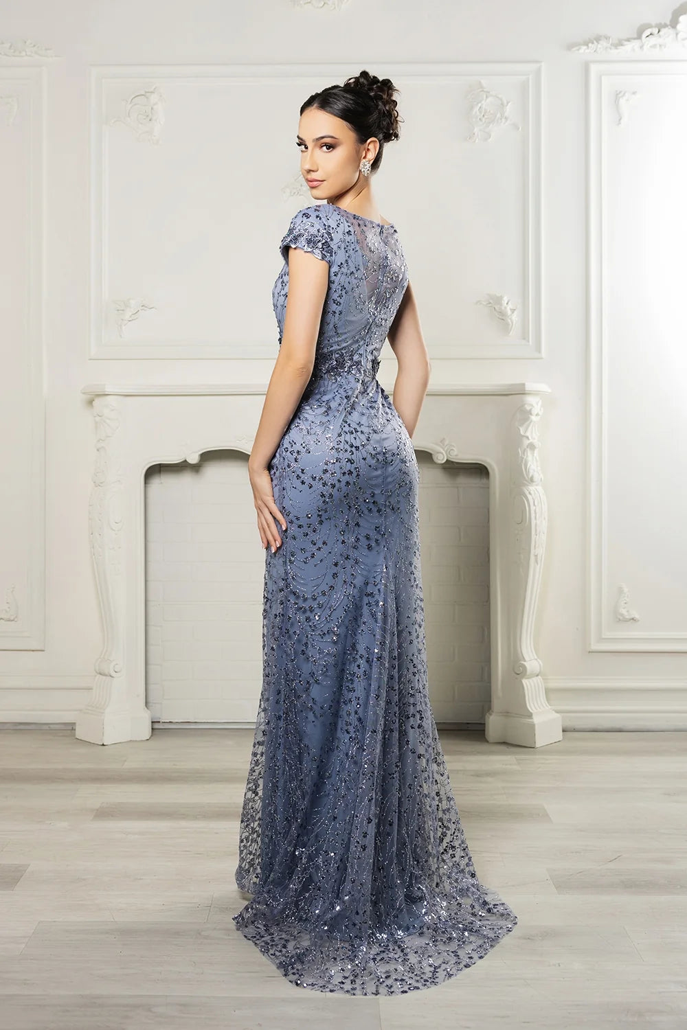 Glitter Cap Sleeve Gown by May Queen MQ2062