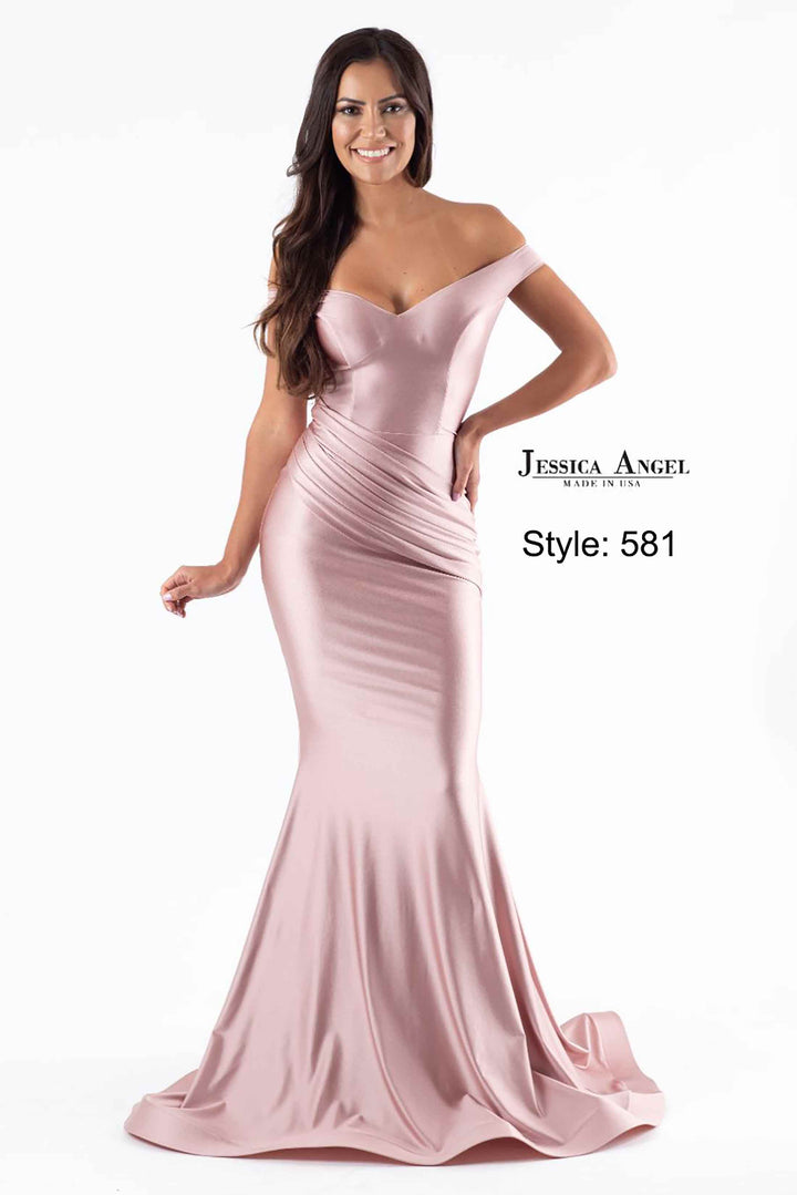 Jersey Fitted Off Shoulder Gown by Jessica Angel 581
