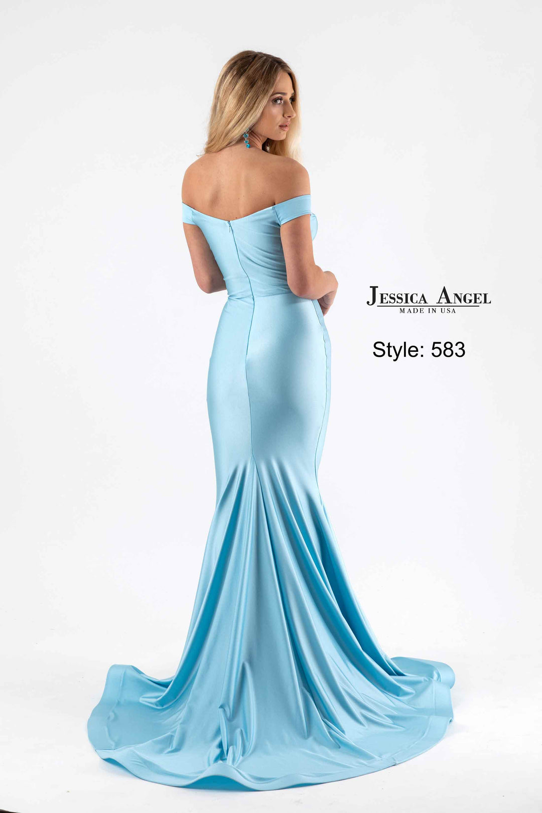 Jersey Fitted Off Shoulder Gown by Jessica Angel 583