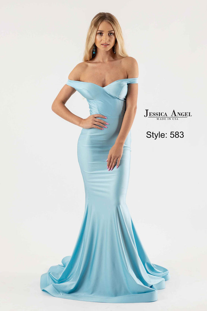 Jersey Fitted Off Shoulder Gown by Jessica Angel 583