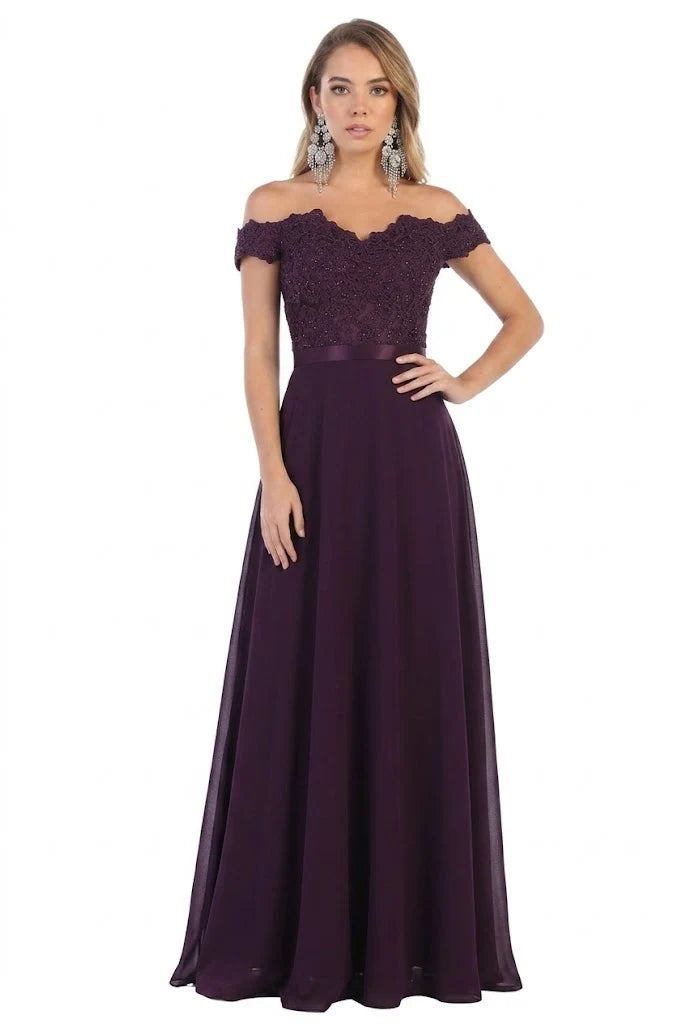 Applique Off Shoulder Gown by May Queen MQ1601
