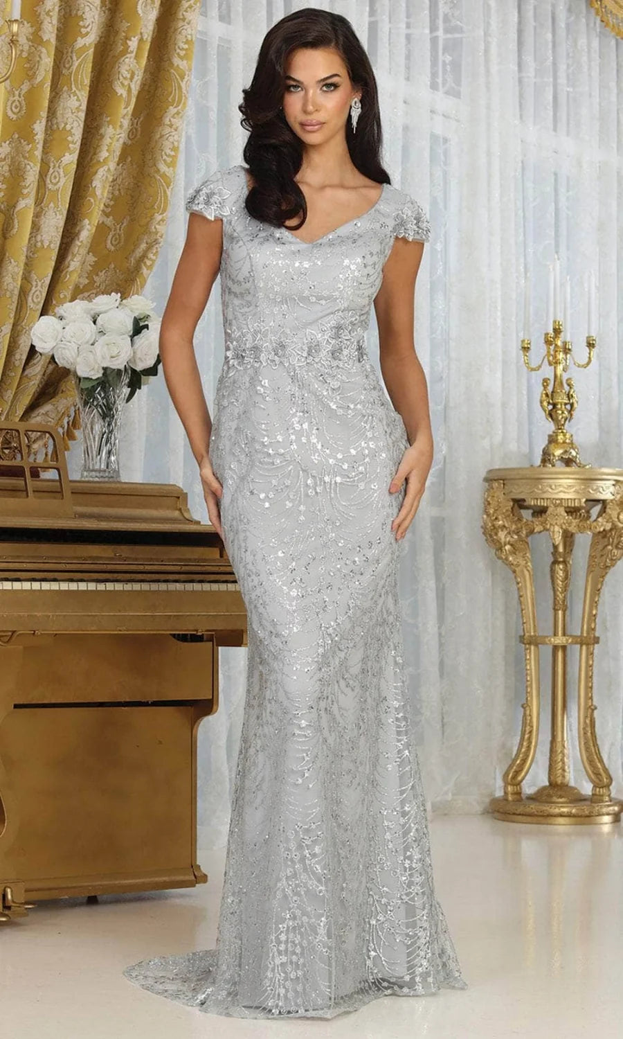 Glitter Cap Sleeve Gown by May Queen MQ2062