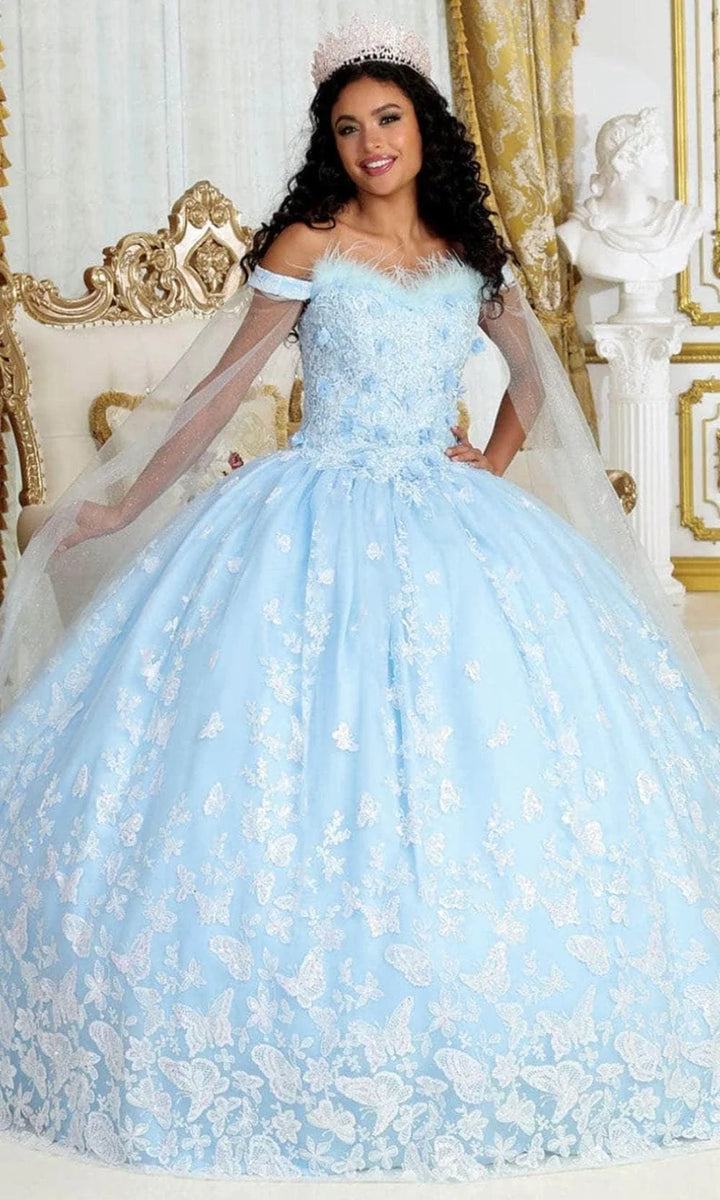 Feather Cape Sleeve Ball Gown by May Queen LK197