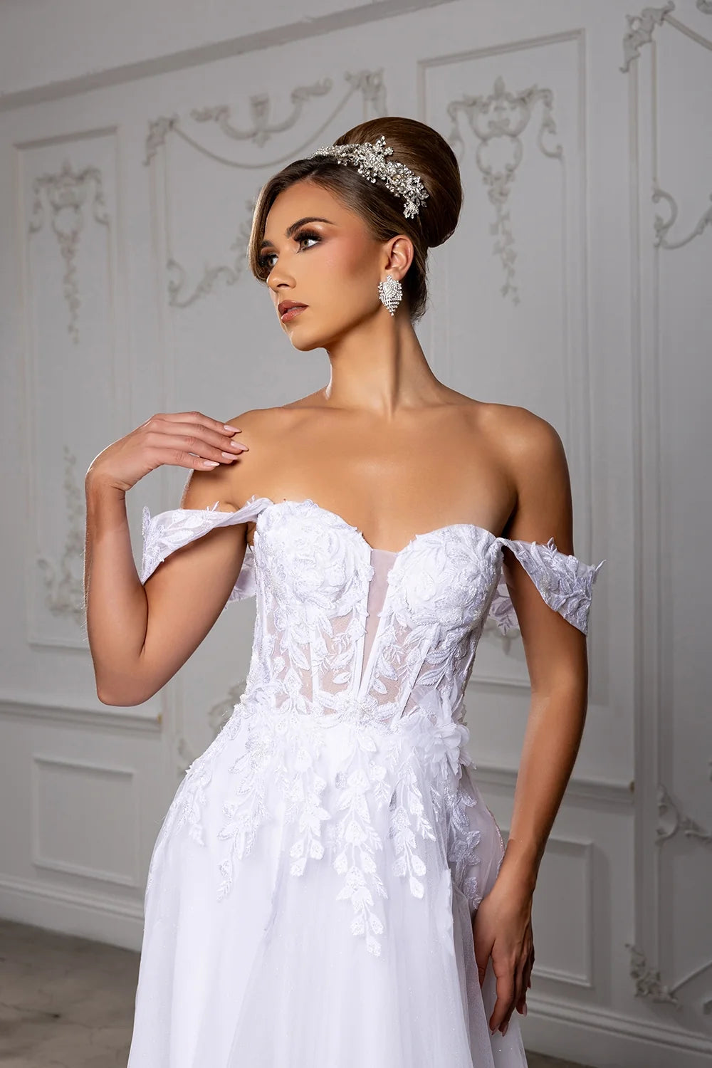 Off Shoulder A-line Bridal Gown by May Queen RQ8275