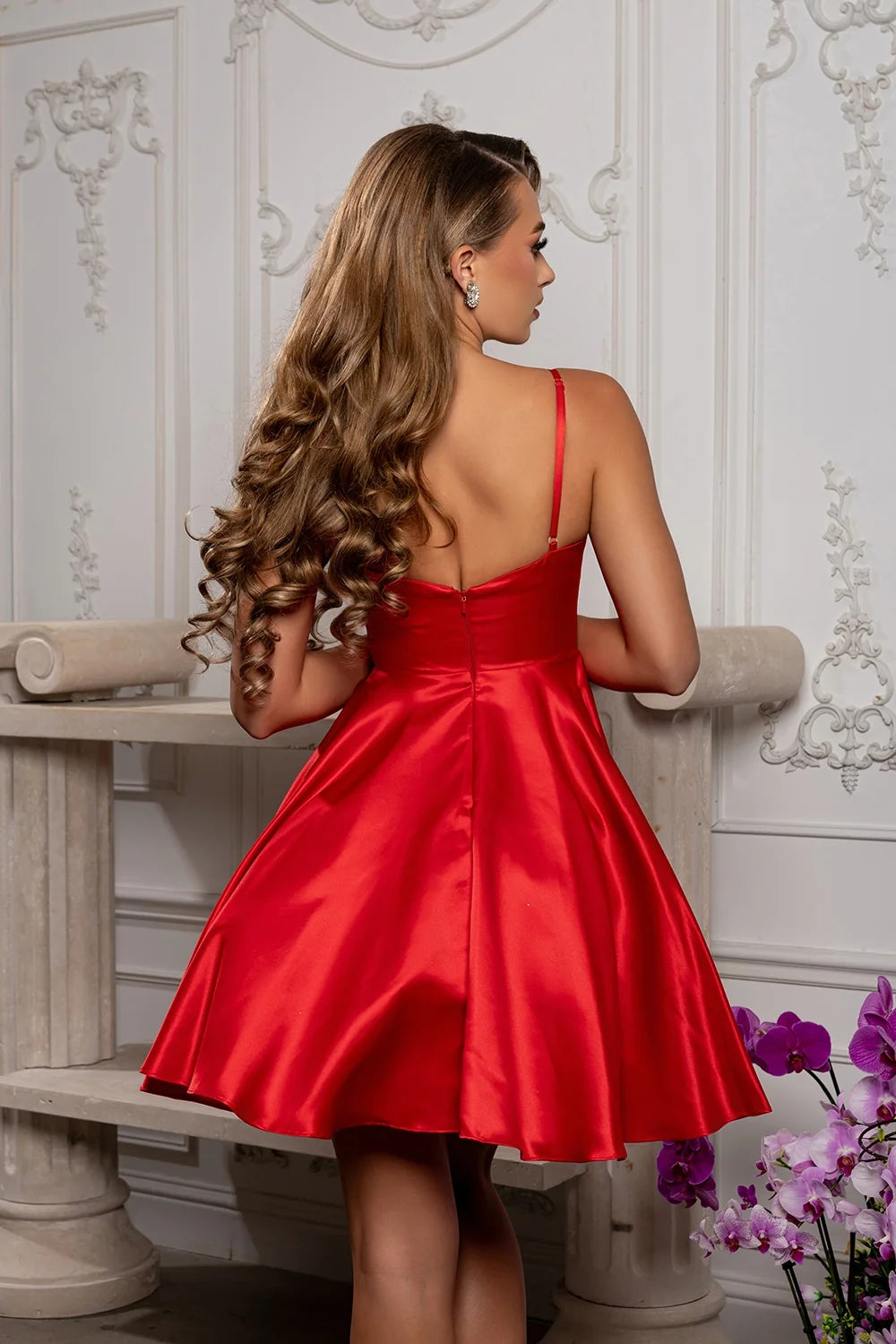 Satin Short V-Neck A-line Dress by May Queen MQ1654
