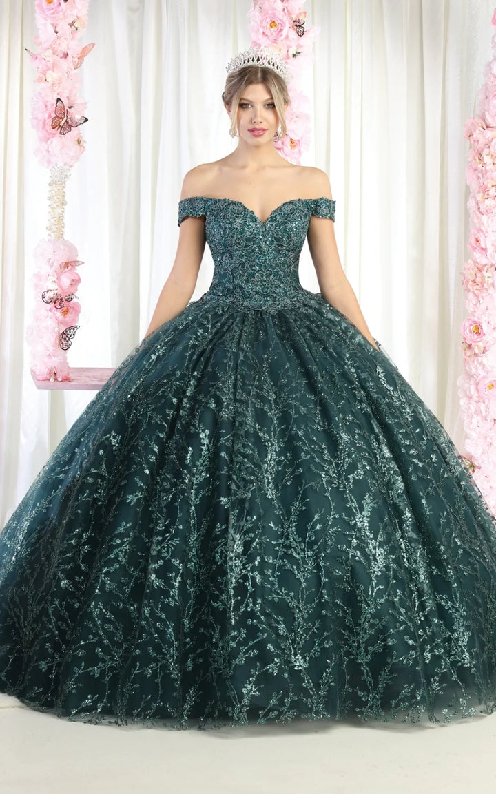 Glitter Off Shoulder Ball Gown by May Queen LK183