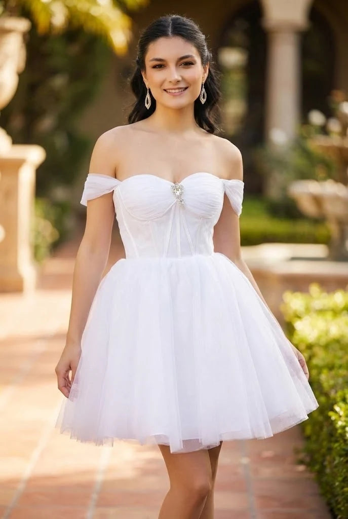 Short Off Shoulder A-line Dress by May Queen MQ2159