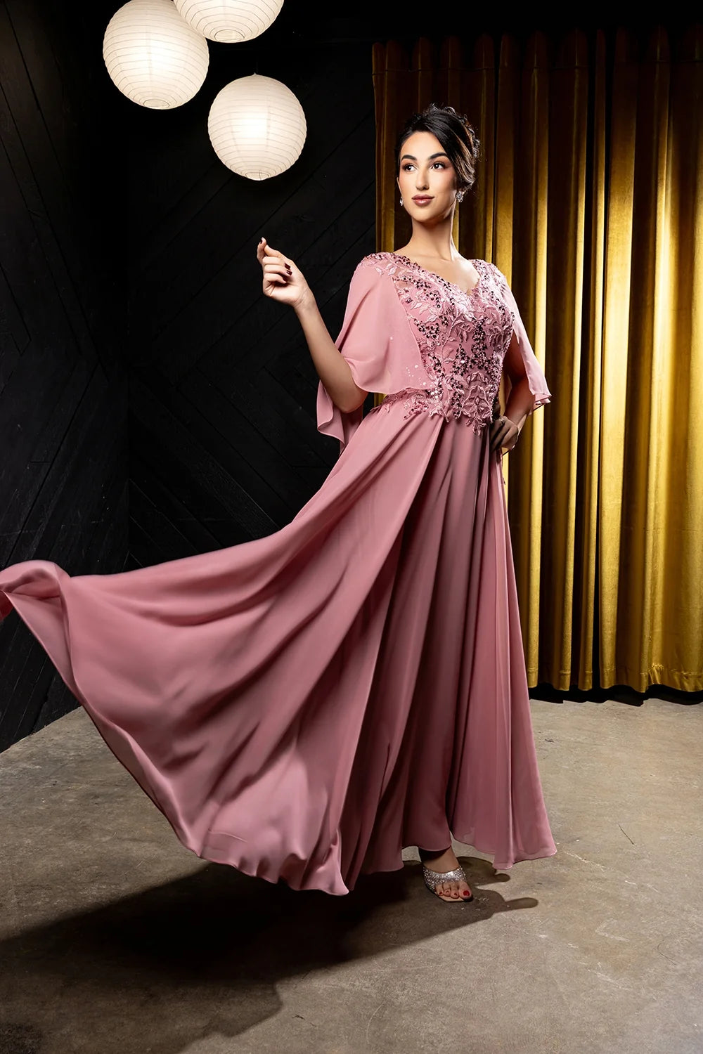 Applique Cap Sleeve A-line Gown by May Queen MQ2233