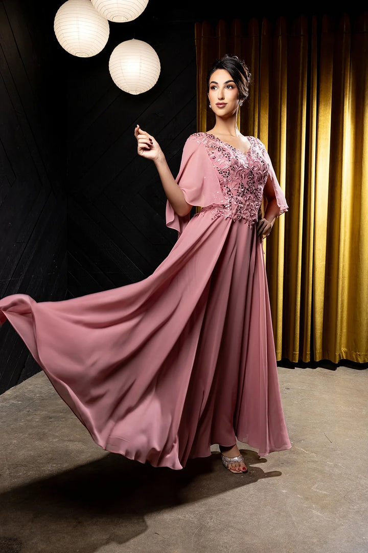 Applique Cap Sleeve A-line Gown by May Queen MQ2233
